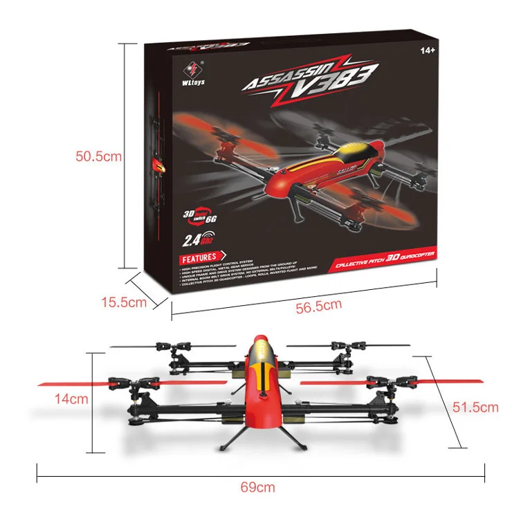 69 X51 X14 см 100% оригинальный WLtoys V383 профессии Дрон 500 Электрический 3D 6CH Квадрокоптер