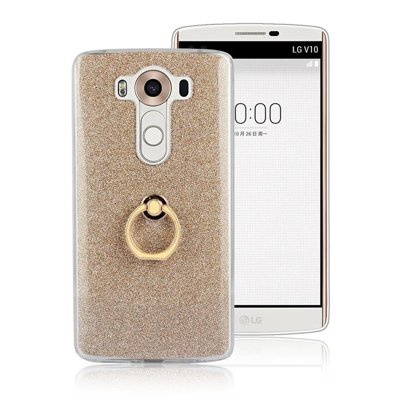 Роскошный блестящий силиконовый чехол с металлическим кольцом для LG V10 из