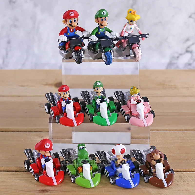 10 шт./компл. аниме Figura Super Mario Bros Kart Pull Back автомобиль милый ПВХ фигурка Коллекционная кукла модель игрушки для детей