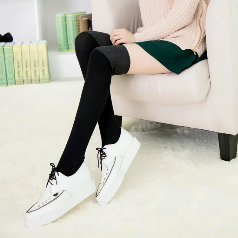 Женские хлопковые чулки выше колена плотные вязаные длинные носки осенняя