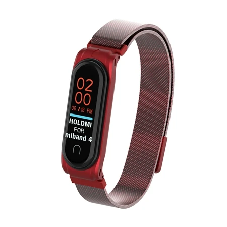 Red Металлический браслет mi lanese Loop, ремешок на запястье для Xiaomi mi, браслет 4, магнитные браслеты mi Band 4, металлические ремни, розовый mi Band4 Correa - Цвет: Red