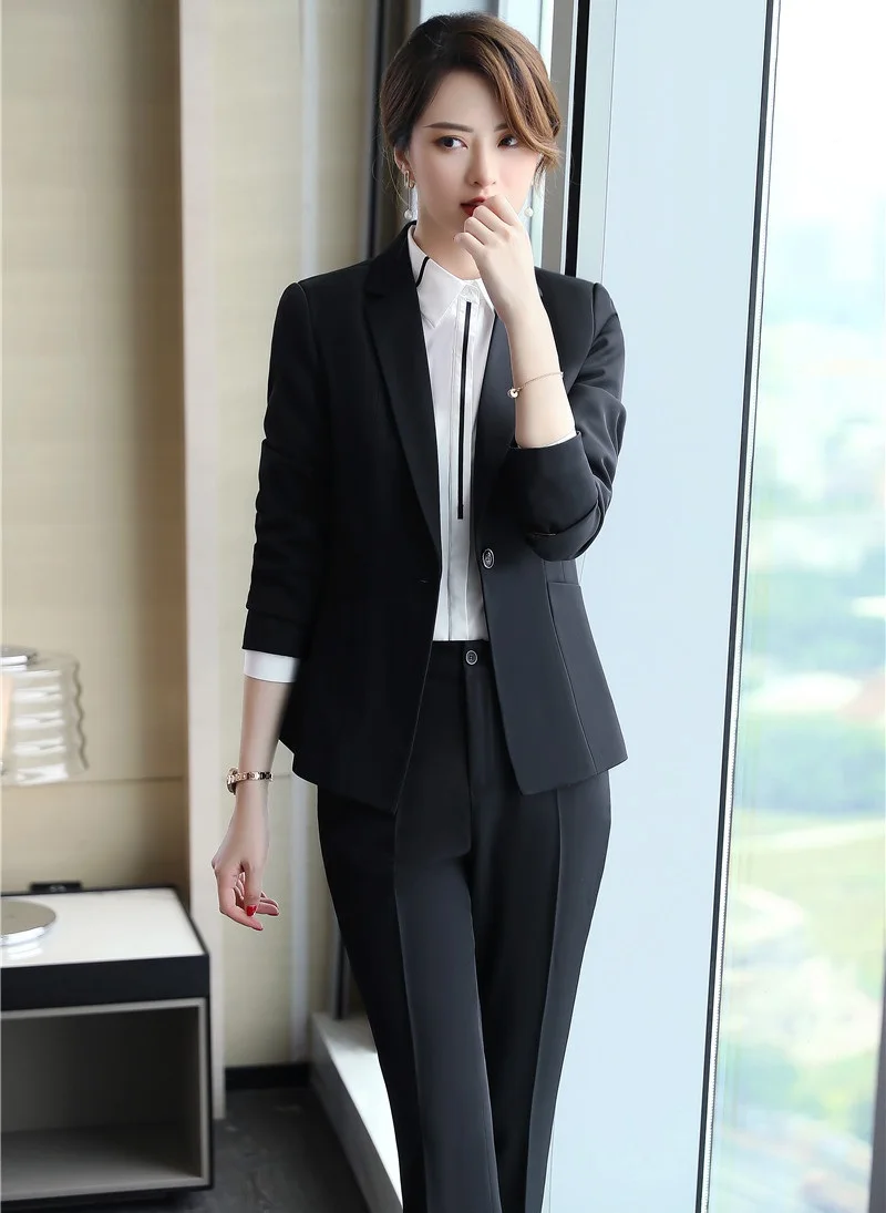 Женский деловой костюм серый пиджак и брюки весна-осень 2019 | Женская одежда