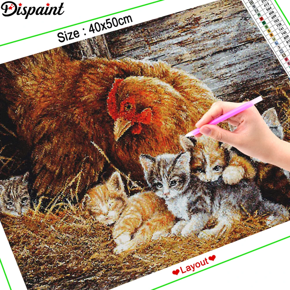 Алмазная живопись Dispaint вышивка крестиком 5D алмазная животное кошка курица