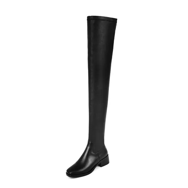 Black Cowhide Mcacchi/пикантные женские ботфорты выше колена; женские модные высокие зимние сапоги; теплые зимние брендовые сапоги для вечеринок; женская обувь; большие размеры 33-43 - Цвет: Black Cowhide