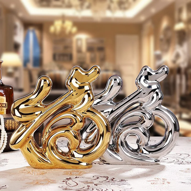 Фарфоровые украшения талисманы Fu золотого и серебряного цвета Декор для дома