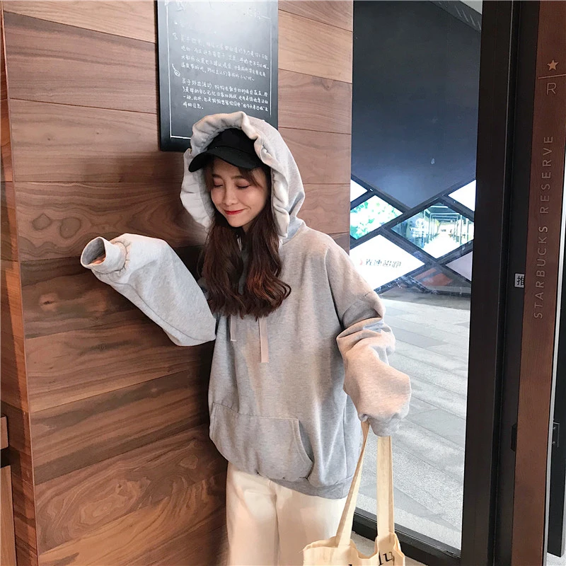 С оборками с капюшоном свободные толстовки для девочек пуловеры длинными