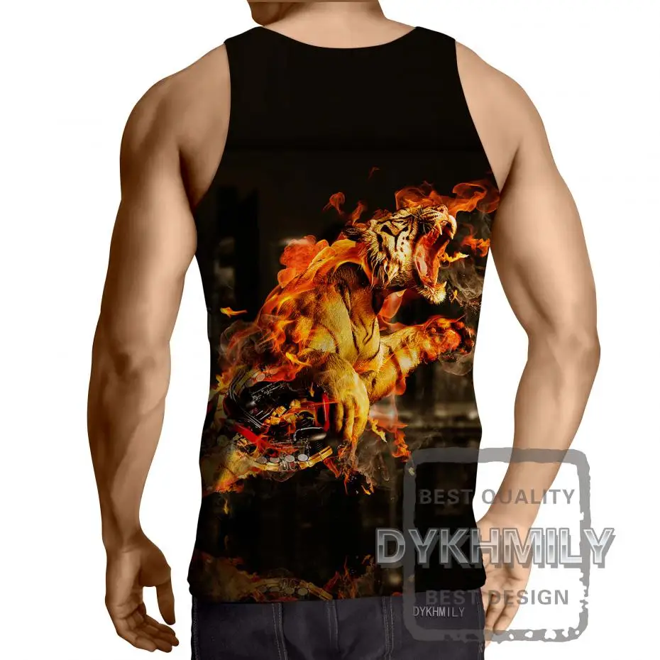 Dykhmily Лето 2017 г. Лидер продаж 3D печати пламя Tiger Roar бороться тонкие хип хоп одежда