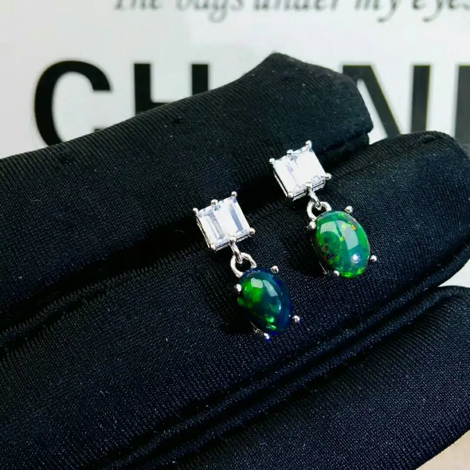 Earrings MeiBaPJ натуральный черный опал Серьги с драгоценными камнями кольцо и Цепочки и ожерелья из 3 единиц для Для женщин реальные 925 пробы серебряные свадебные украшения набор - Цвет камня: Earrings