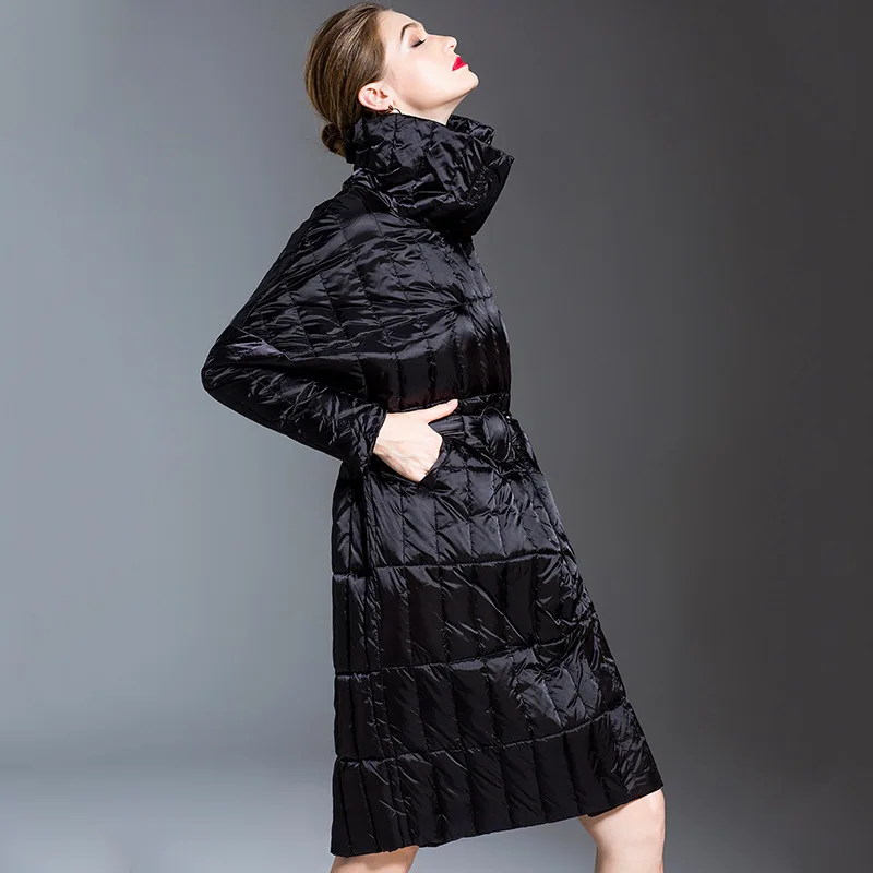 Женское длинное пуховое пальто подиумное Свободное в европейском стиле большие