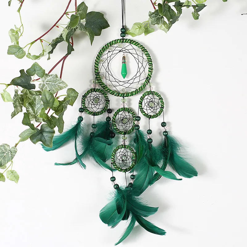 Подвесное украшение подарок другу искусство и ремесла Ловец снов зеленый