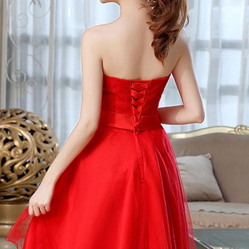 ALIMIDA Short Homecoming Dresses 2020 Red Formal Dresses with Bow Asymmetrical Under $50 Wedding Party Dress Strapless images - 6
