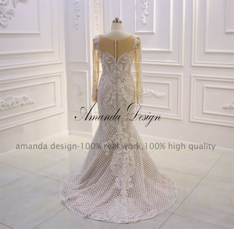 Аманда дизайн vestido de noiva с длинными рукавами Русалка Кружева свадебное платье со съемной юбкой