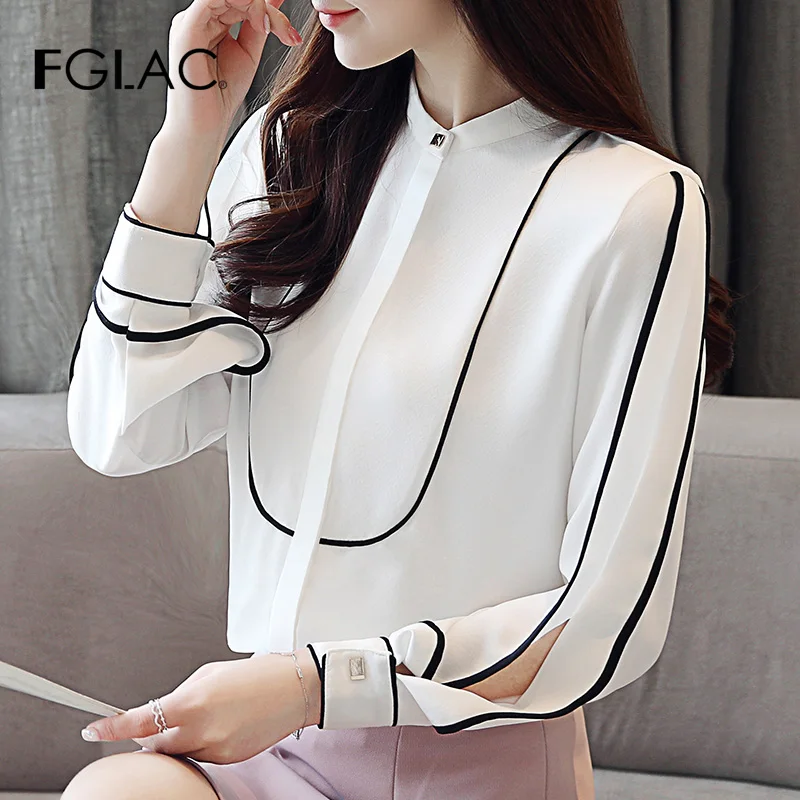 

Women Chiffon Blouse Shirt Fashion Casual Long Sleeve White Shirt Striped Chiffon shirt Office Lady Loose Tops Blusas