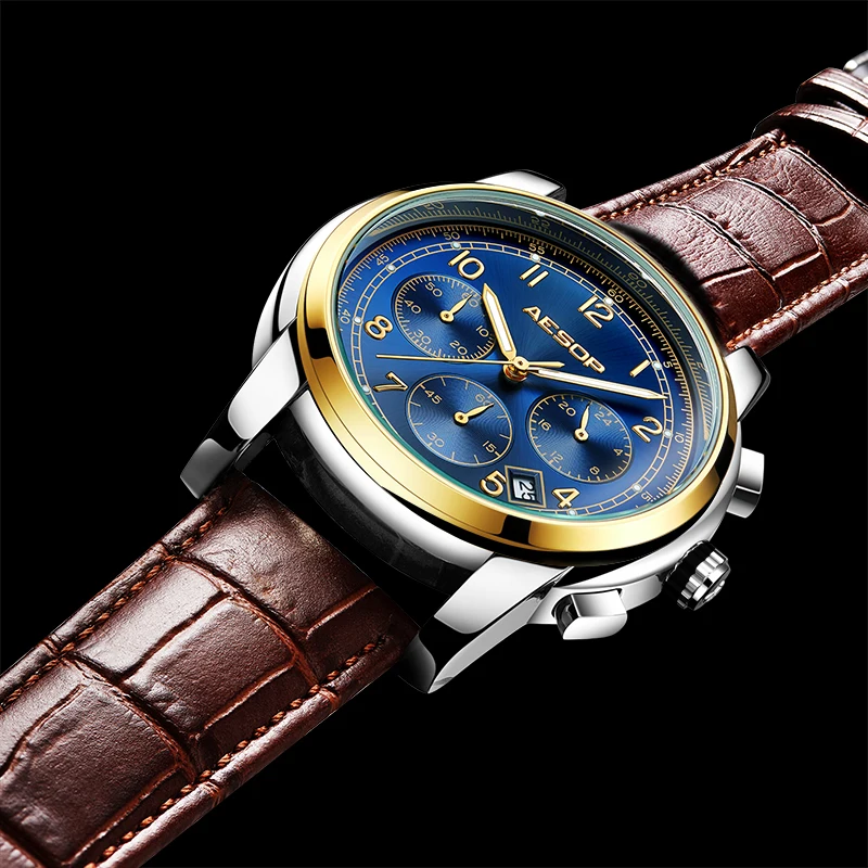 

Mens Watches Top Brand Luxury AESOP Waterproof Military Sport Watch Leather Multi-function Quartz Clock Relogio Masculino 2018 N