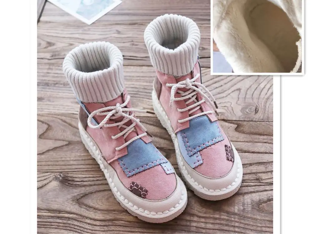 Pink thin velvet Careaymade-Sen/женские ботинки на плоской подошве Удобные Ботинки martin с мягкой подошвой женские ботинки ручной работы - Цвет: Pink thin velvet