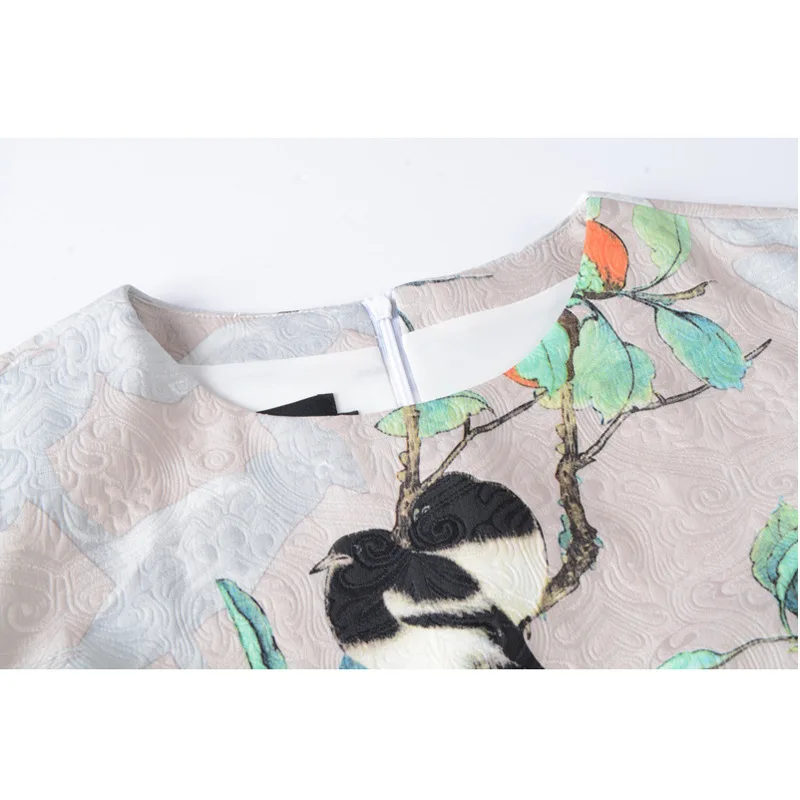 LARCI Для женщин с цветочным принтом тонкий платье Половина рукава Винтаж Птица