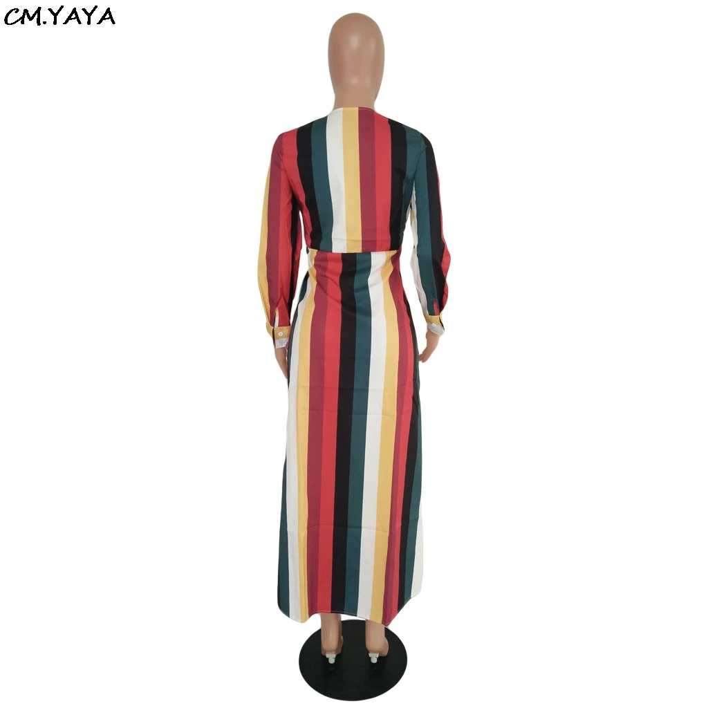 Женское длинное платье в полоску с глубоким V образным вырезом и длинным рукавом