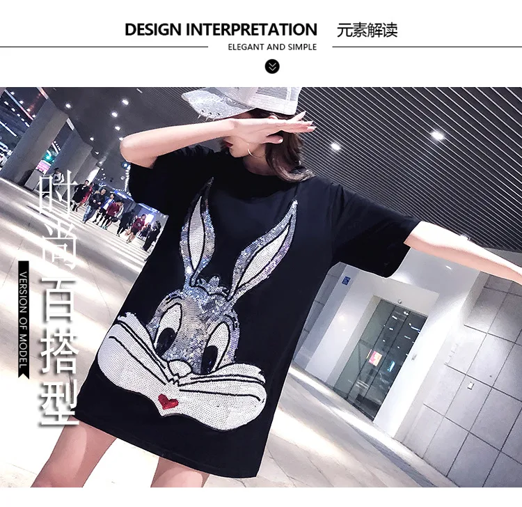 Харадзюку женские рубашки Bugs Bunny Sequin уличная хлопковая Высококачественная Корейская одежда повседневные длинные женские рубашки