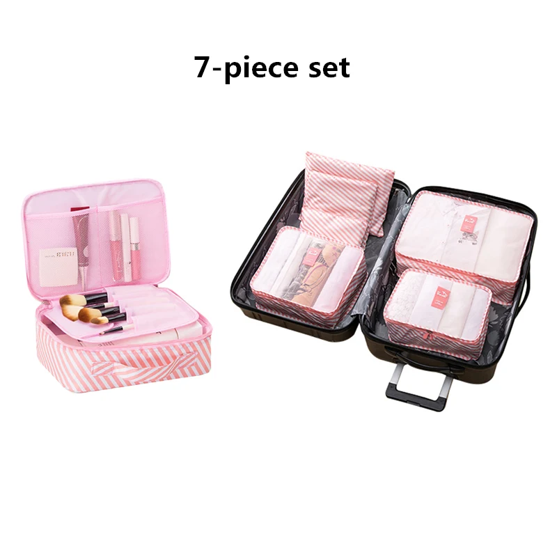 Stripe 7-piece Set Женская косметичка чехол для костюма Органайзер наборы нижнего белья одежда шкаф коробка для хранения в шкафу чехол для багажа аксессуары для путешествий сумка - Цвет: Stripe 7-piece Set