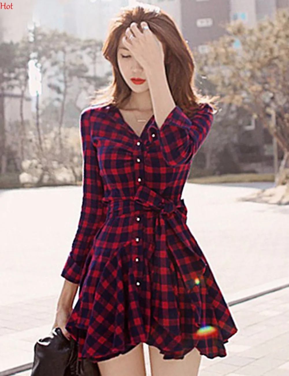 Новое весенне-осеннее платье женское клетчатое Хлопковое трапециевидной формы с