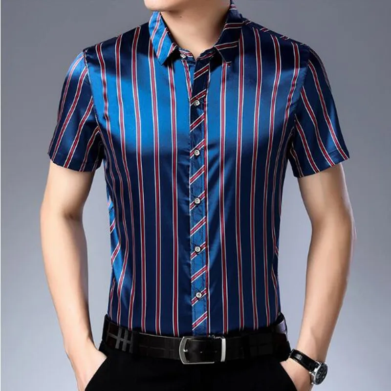 Сейчас Популярная Новая летняя тонкая мужская рубашка Мужская модная полосатая
