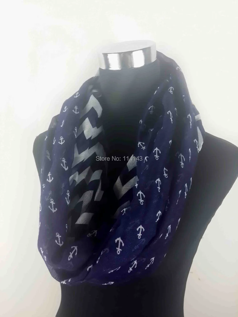 10 шт./лот тёмно-синий шарф-хомут с якорем и шевронным принтом Бесконечность