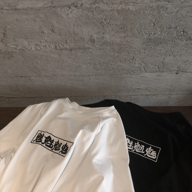 Модная Свободная Женская длинная футболка оверсайз с круглым вырезом и вышивкой