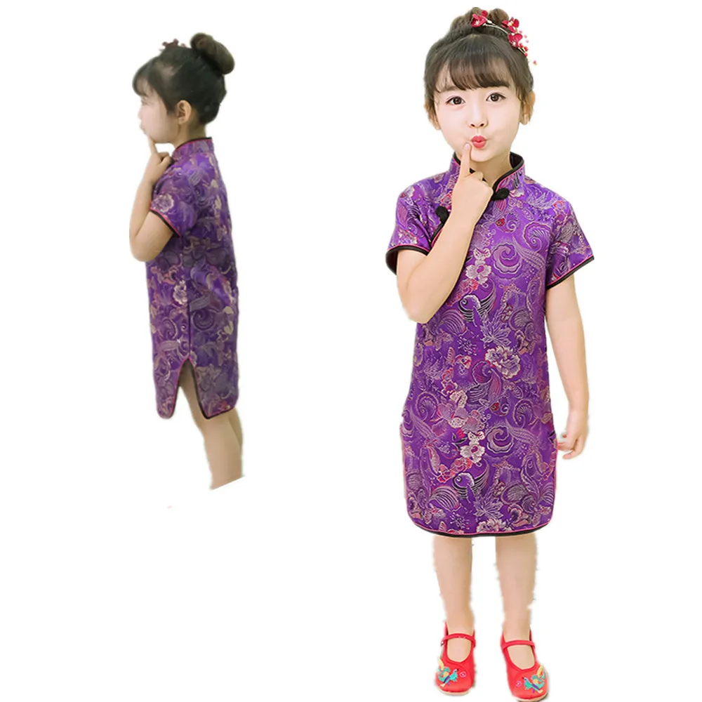 Brocade Baby Girl Silky Dress Flower Children Chi-Pao Spring Festival Cheongsam Costume Clothes Kids Wedding Dresses Party Qipao images - 6