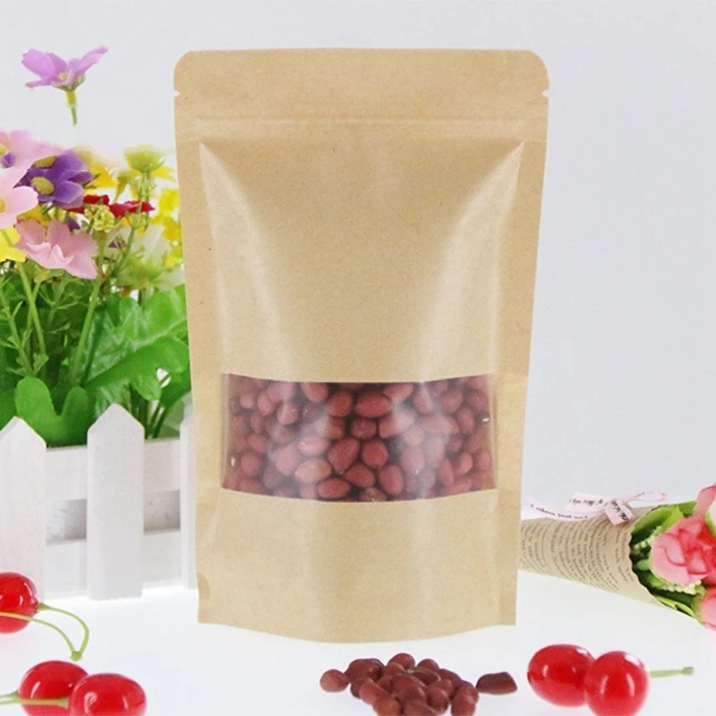 Hot Kraft Paper Tea Bag Stand Up Gift Fruit Tea Packaging Pouches Self Sealing Bags 100Pcs/Lot