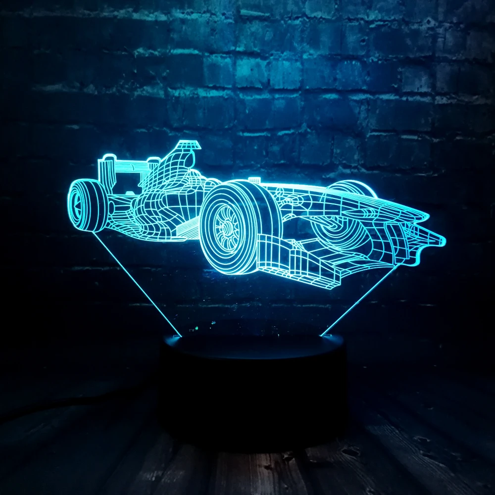 Прохладный автомобиль гоночный F1 3D светодиодный ночной Светильник RGB Декор