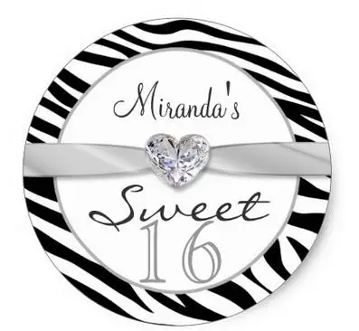 

1.5inch Black white zebra, ribbon Sweet 16 Sticker
