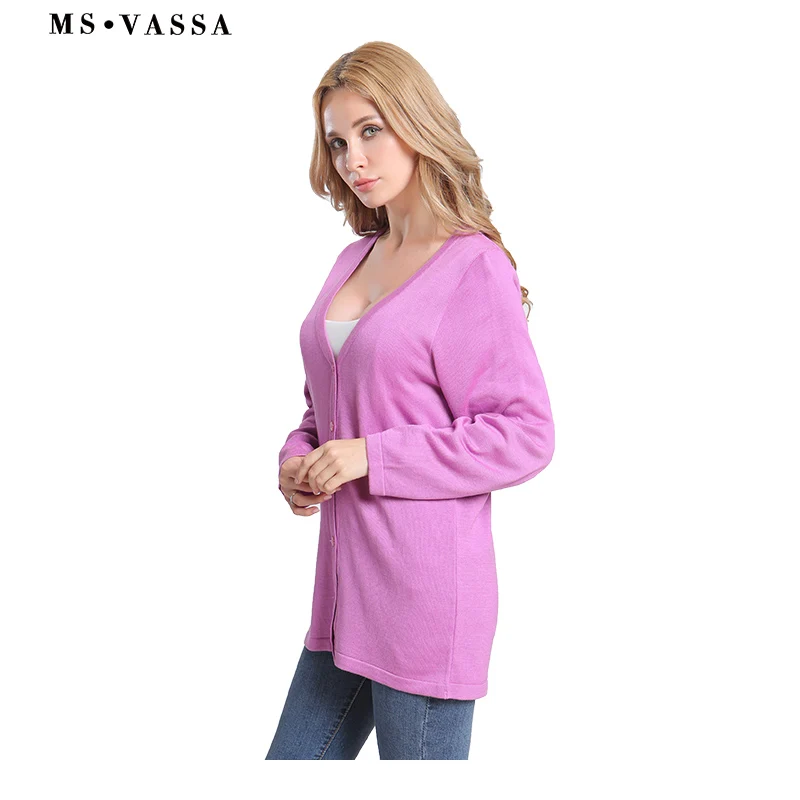 MS VASSA Women Sweaters Spring Autumn 2018 New Casual Solid O-Neck Ladies Jumpers Long Sleeve Cardigans plus size 5XL 6XL 7XL |