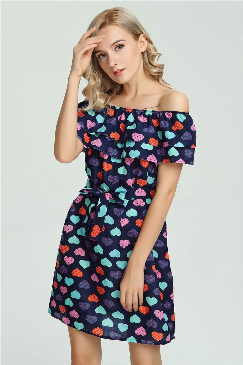 Лето 2017 г. платье Для женщин модный принт сексуальная с плеча шифоновые платья