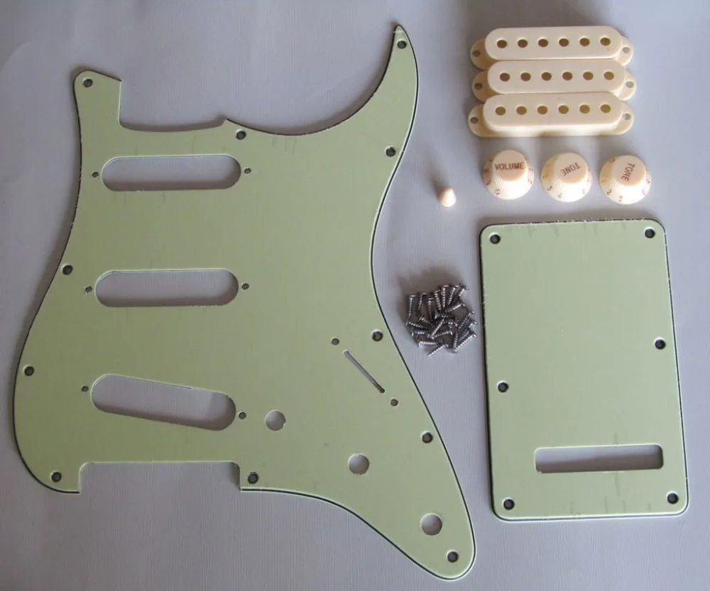 KAISH ST  SSS Pickguard Set Mint Green w/ Aged White Pickup Covers,Knobs,Switch Tip