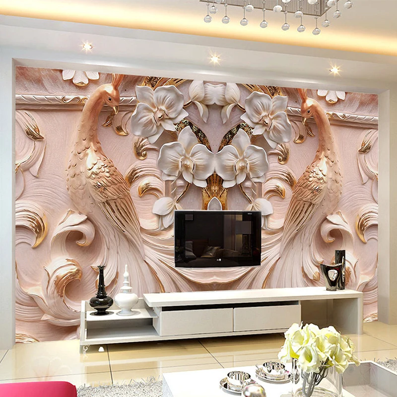 3D Stereo Relief Peacock Flowers Mural Photo Wallpaper Living Room TV Sofa Study Backdrop Art Wall Paper For Walls Home Decor |