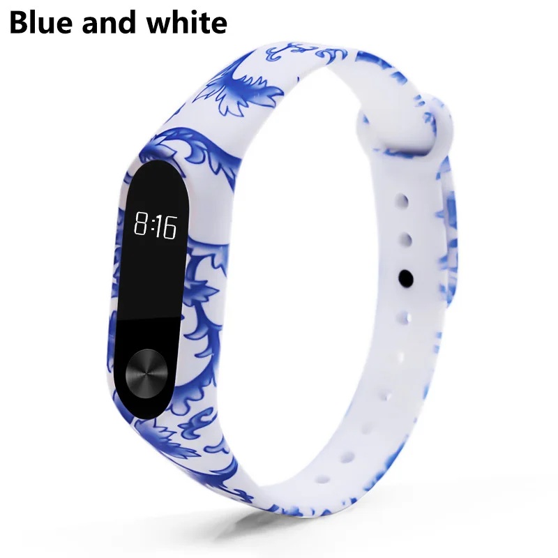Blue and white porce BOORUI модный miband 2 ремешка correa pulseira силиконовый mi2 ремешок на запястье Замена для xiaomi miband 2 смарт-браслеты - Цвет: Blue and white porce