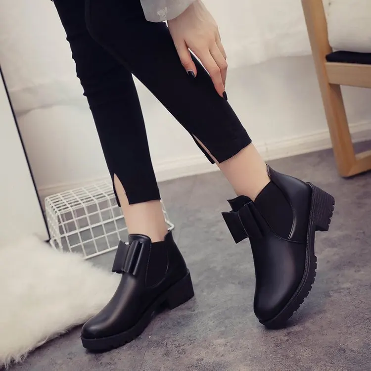 Ботильоны челси из искусственной кожи в стиле ретро с круглым носком женские