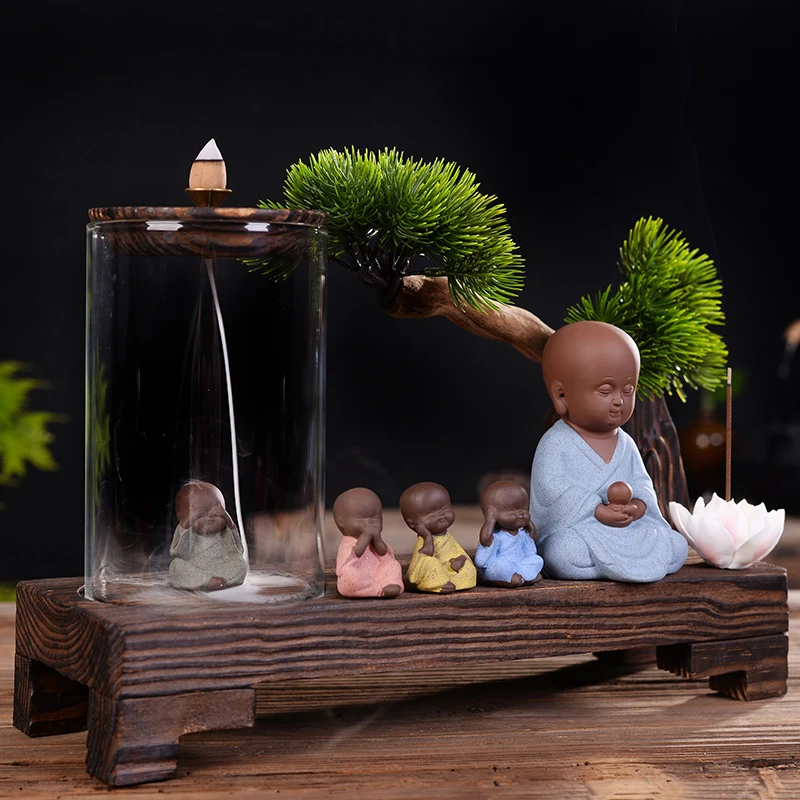 Горелка для благовоний в китайском стиле деревянная курильница с милым монахом