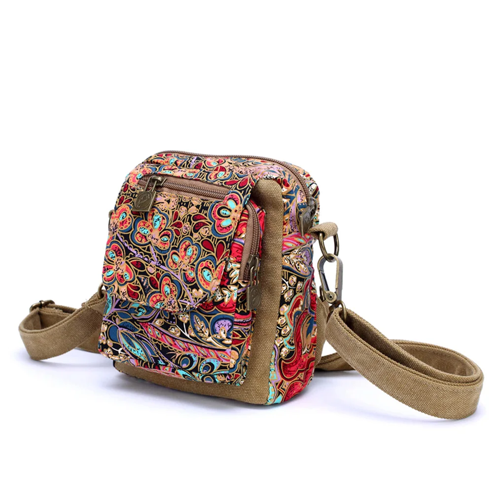Многофункциональные холщовые женские цветочные нагрудные сумки через плечо
