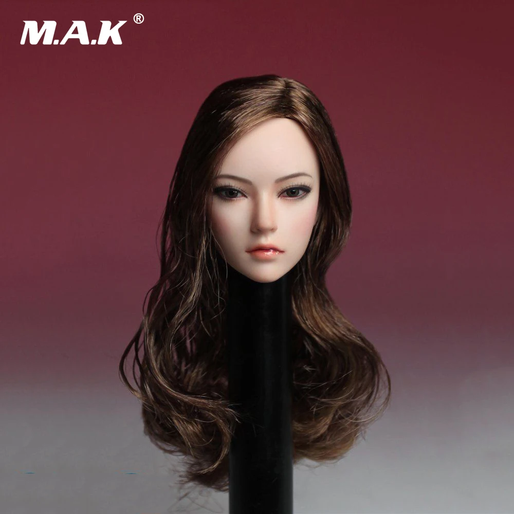 

1/6 Scale Female Head Sculpt Long Curly Hair Asia Female Head Carving for 1:6 Woman Figure Body