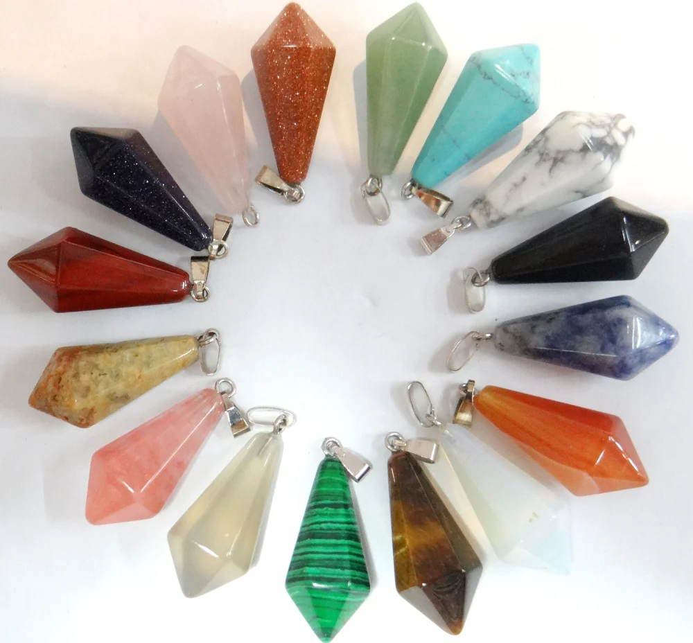 Natural Stone Quartz Crystal tiger eye Opal pendulum Hexagonal pyramid Charms pendants for diy Jewelry making necklace24pcs | Украшения и