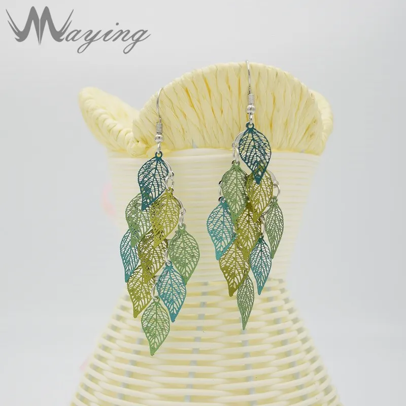 Мода женские золотые зеленый красочный лист Форма партии кисточкой мотаться
