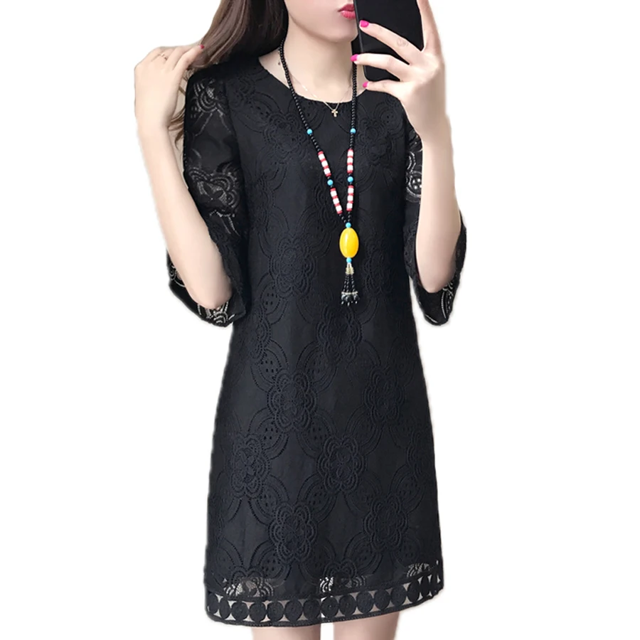Wrap Party Black White Lace Dress Women Retro Vintage Midi Floral Holow Out Dresses Polka Dot Dantel Crochet C0140H | Женская одежда