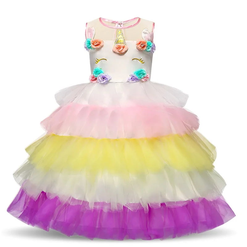 Dress 2 Нарядное платье-пачка принцессы с единорогом; костюм для девочек; свадебное платье; одежда; Детские Платья с цветочным рисунком для девочек; Fantasia Infantil Vestidos - Цвет: Dress 2
