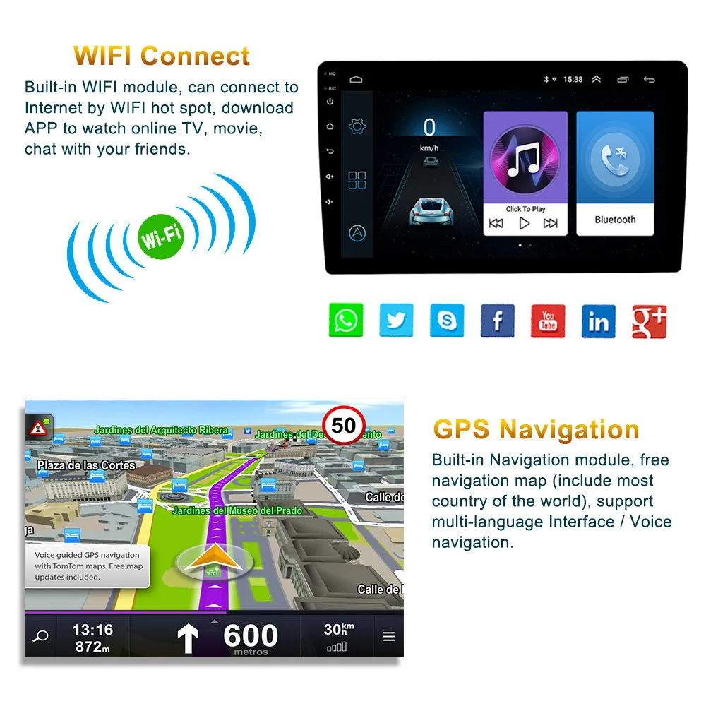 9/10. 1 дюймов Android 9 2 + 16 автомобильный Радио плеер Din Авторадио Авто стерео радио Wifi