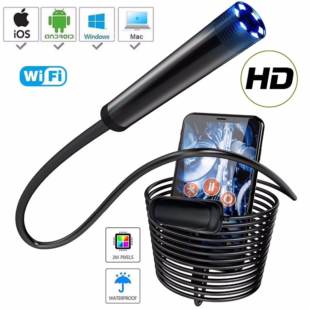 HD1080P беспроводной Эндоскоп 1000 мАч Wifi USB бороскоп IP68 Водонепроницаемая
