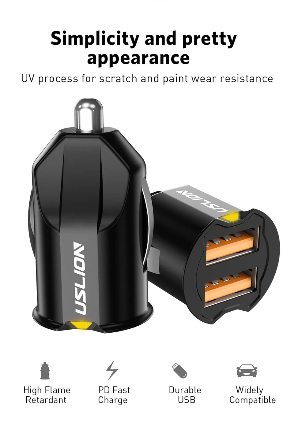 USLION Mini Dual USB Автомобильное зарядное устройство 2 порта прикуриватель 12 В 2.1A быстрое автомобильное зарядное устройство адаптер питания для мобильного телефона планшета gps