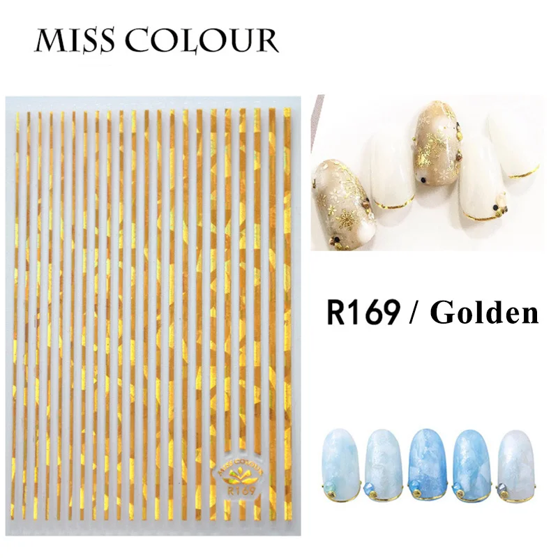 Горячая продажа 3D наклейки дизайн золотые для ногтей серебряные линии Наклейка