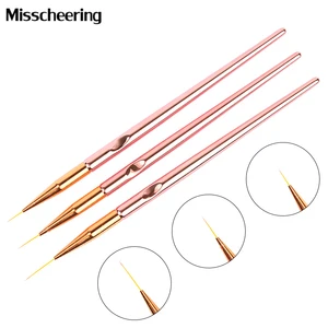 Кисти для дизайна ногтей, 3 шт.компл., розовое золото, тонкая металлическая ручка, ручка-лайнер для рисования, для самостоятельной сборки УФ-геля, Наборы инструментов для маникюра