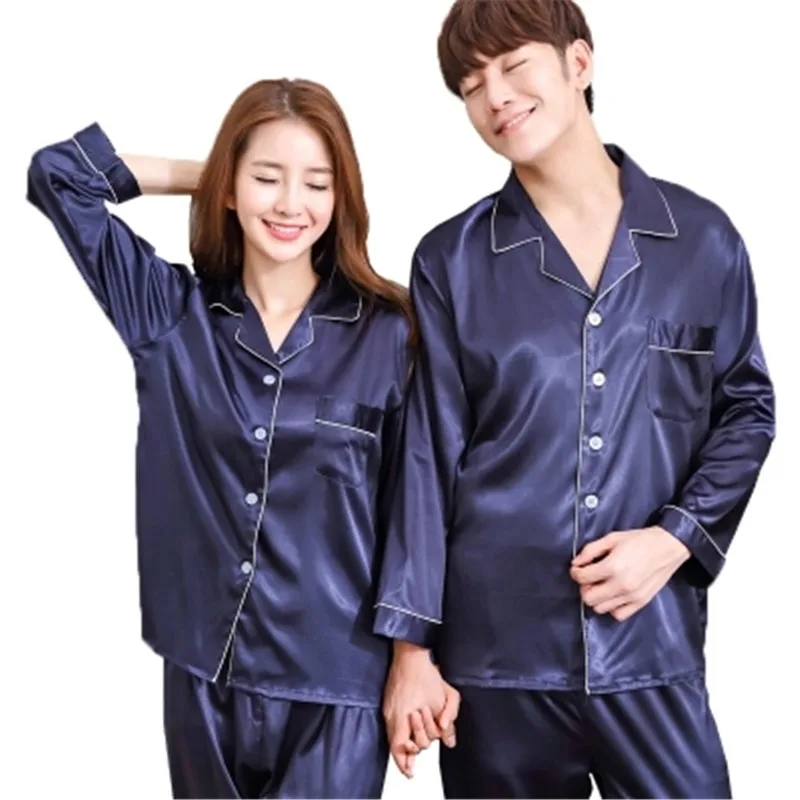 Новый роскошный Шелковый Атласный пижамный комплект для пар пижама с длинными